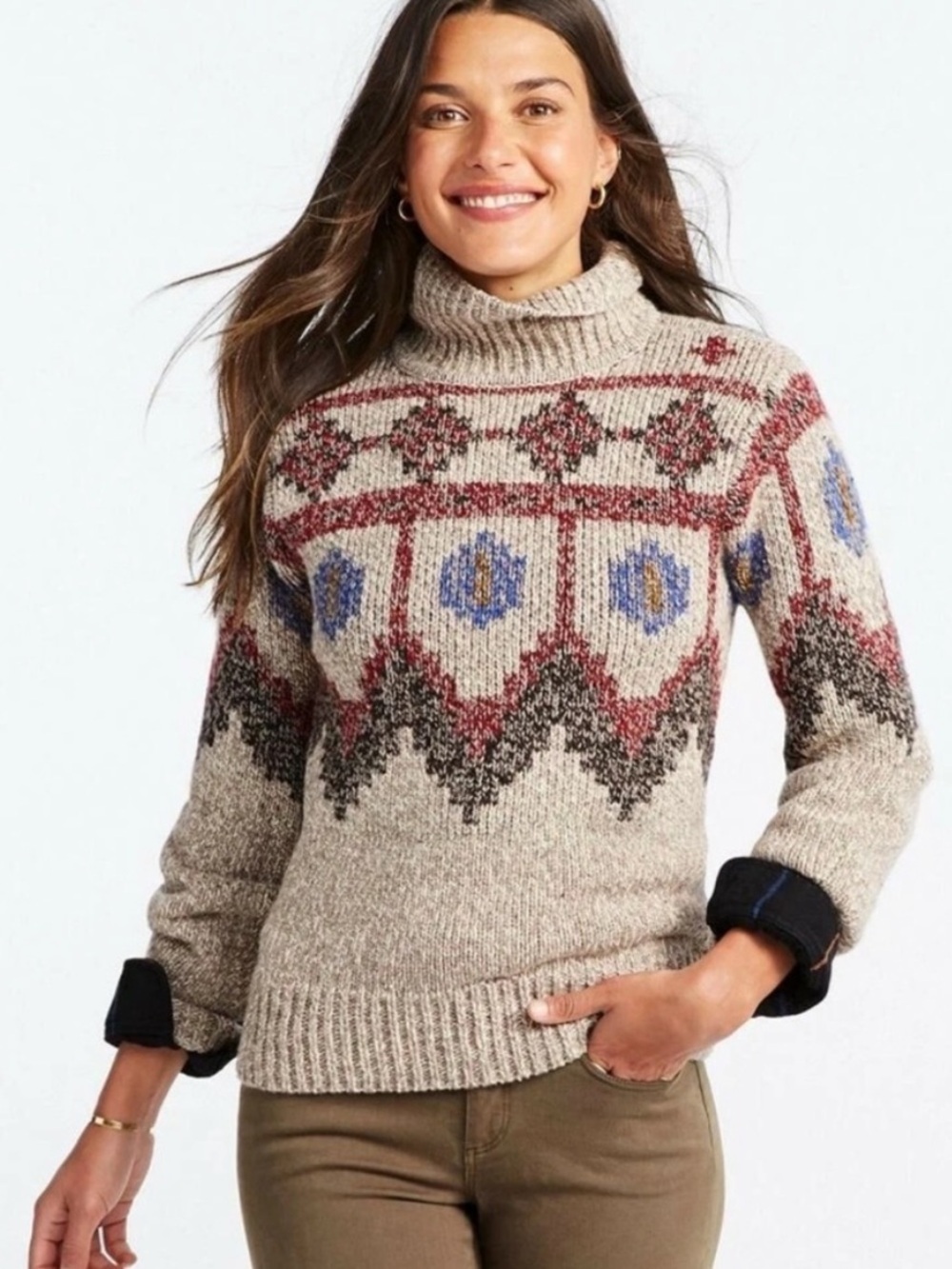 L.L. Bean Lambswool Fair Isle Turtleneck Sweater
